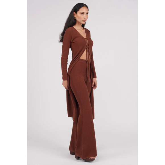 ANOTHER GIRL Brown Organic Cotton Zig Zag‎ Longline Cardigan Size Small - Picture 2 of 7